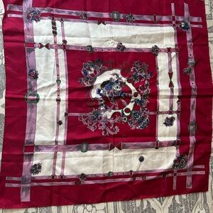 Vibrant Red, White, and Pink Scarf, Acetate, Vintage, Made in Japan
